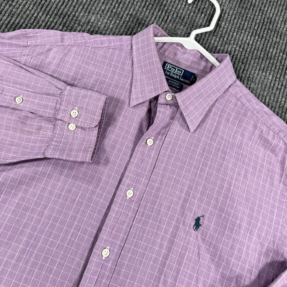 Polo Ralph Lauren Shirt Mens 17 Purple Check Long Sleeve Button Up Andrew Fit